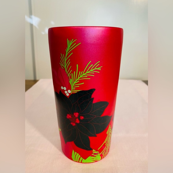Starbucks Holiday Christmas Hot Pink Poinsettia Ceramic Tumbler 12 Fl Oz 2021 - Picture 3 of 12